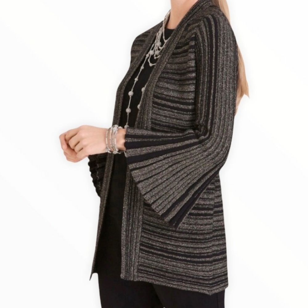 Chico's NWOT Traveler Striped Bell Sleeve Cardigan